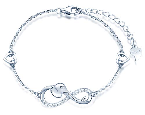 INFINIONLY Damen Armbänder, 925 Sterling silber Armband, Unendlichkeits symbol armbänder mit Elefant, dekoriert mit diamanten, herz oder sternen, Silber, Intarsien Zirkon, Tierelement Armband von INFINIONLY