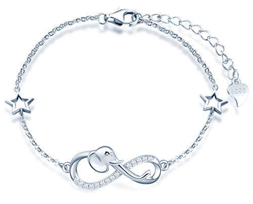 INFINIONLY Damen Armbänder, 925 Sterling silber Armband, Unendlichkeits symbol armbänder mit Elefant, dekoriert mit diamanten, herz oder sternen, Silber, Intarsien Zirkon, Tierelement Armband von INFINIONLY