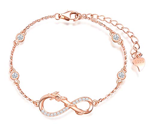 INFINIONLY Damen Armbänder, 925 Sterling silber Armband, Unendlichkeits symbol armbänder mit Glücklicher Drache, dekoriert mit diamanten, herz oder sternen, Roségold, Intarsien Zirkon, Tierarmband von INFINIONLY