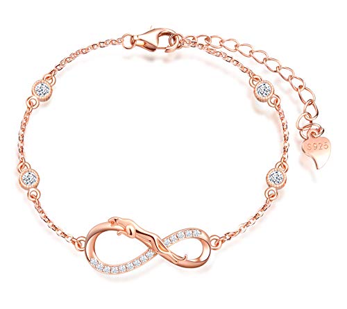 INFINIONLY Damen Armbänder, 925 Sterling silber Armband, Unendlichkeits symbol armbänder mit leopard, dekoriert mit diamanten, herz oder sternen, Roségold, Intarsien Zirkon, Tierelement Armband von INFINIONLY