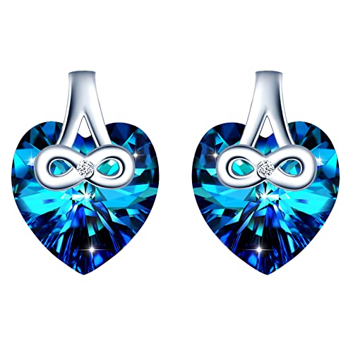 INFINIONLY Damen Blaue Herz Kristall Ohrringe Ohrhänger Elegante Unendlichkeitssymbol mit Zirkonia Mädchen Ohrstecker Fashion 925 Silber Herz Ohrringe Ohrschmuck Kristall Schmuck von INFINIONLY