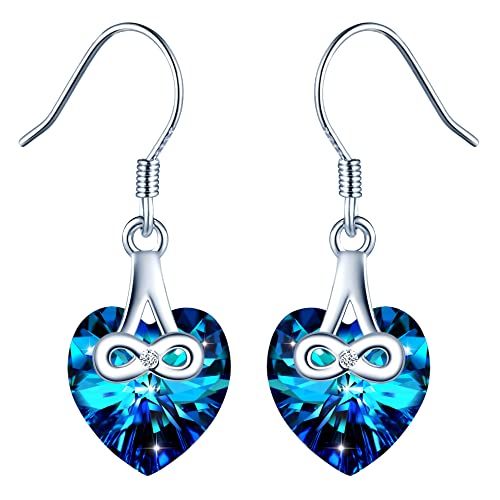 INFINIONLY Damen Blaue Herz Kristall Ohrringe Ohrhänger Elegante Unendlichkeitssymbol mit Zirkonia Mädchen Ohrstecker Fashion 925 Silber Herz Ohrringe Ohrschmuck Kristall Schmuck von INFINIONLY