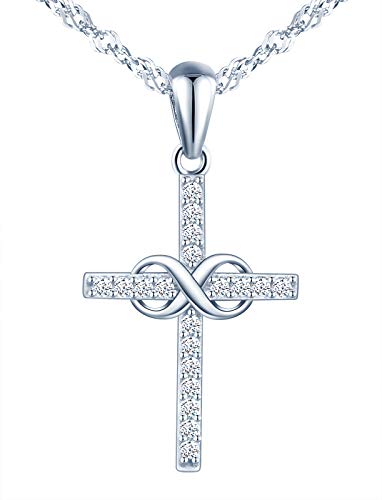 INFINIONLY Damen Halskette Anhänger, 925 Sterling silber Halskette, Unendlichkeits symbol und Kreuz Anhänger Ketten, Intarsien Zirkon von INFINIONLY