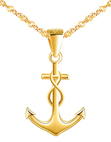 INFINIONLY Damen Halskette Anhänger, 925 silber halskette, Anchor halskette anhänger, anhänger mit anker und unendlichkeitssymbol, golden von INFINIONLY