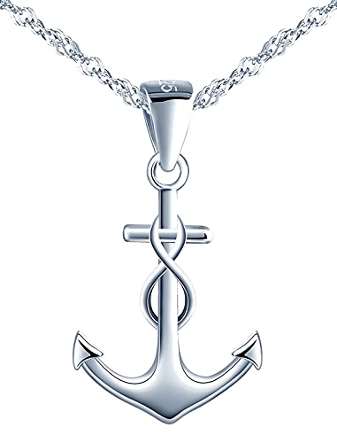 INFINIONLY Damen Halskette Anhänger, 925 silber halskette, Anchor halskette anhänger, anhänger mit anker und unendlichkeitssymbol, silber von INFINIONLY