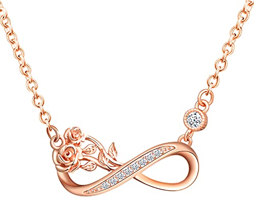 INFINIONLY Damen Halskette Anhänger, 925 silber halskette, Unendlichkeitssymbol halskette anhänger, unendlichkeitssymbol anhänger eingelegter rosenstrauß, intarsien Zirkon, intarsien zirkon, rose gold von INFINIONLY