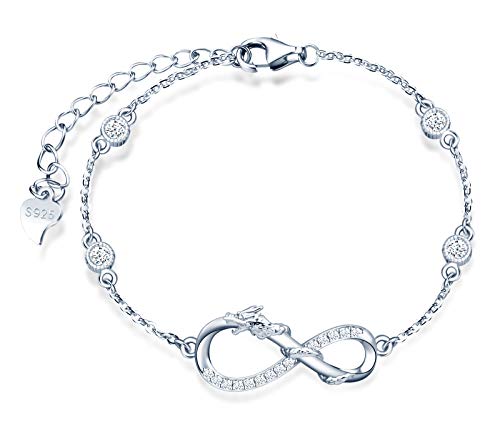 INFINIONLY Damen Halskette Mädchen 925 Sterling silber Armbänder, Halskette Ohrringe und Armband Schmuck-Sets, drache Armbänder, Silber, Intarsien Zirkon, Tier-Unendlichkeitssymbol Schmuck Set von INFINIONLY