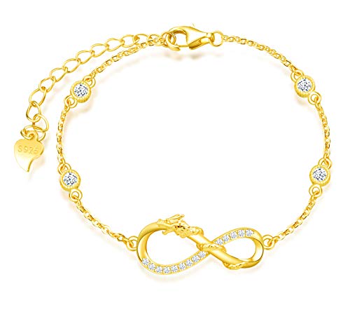 INFINIONLY Damen Halskette Mädchen 925 Sterling silber Armbänder, Halskette Ohrringe und Armband Schmuck-Sets, drache Armbänder, golden, Intarsien Zirkon, Tier-Unendlichkeitssymbol Schmuck Set von INFINIONLY