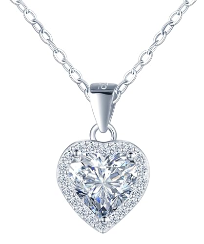 INFINIONLY Damen Herz Diamant 925 Silber Halskette 1 Karat Herz Moissanit Ketten 9mm Diamant D Farbe VVS1 Perfekt Geschliffene mit GRA Zertifikat Hochzeitsschmuck von INFINIONLY