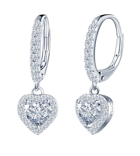 INFINIONLY Damen Herz Diamant Creolen Ohrringe 1 Karat Moissanit 925 Silber Ohrhänger für Mädchen D Farbe VVS1 Perfekt Geschliffene French Clasp Ohrschmuck mit GRA Zertifikat Hochzeitsschmuck von INFINIONLY