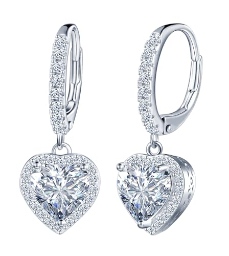 INFINIONLY Damen Herz Diamant Creolen Ohrringe 2 Karat Moissanit 925 Silber Ohrhänger für Mädchen D Farbe VVS1 Perfekt Geschliffene French Clasp Ohrschmuck mit GRA Zertifikat Hochzeitsschmuck von INFINIONLY