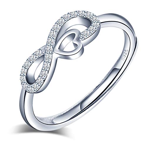 INFINIONLY-Damen Mädchen 925 Sterling Silber offener Ring, Unendlich Symbol Herz eingelegten Zirkon Ring, Verlobung Ehering, einstellbare Ringgröße, Weihnachten Geburtstag Geschenk von INFINIONLY