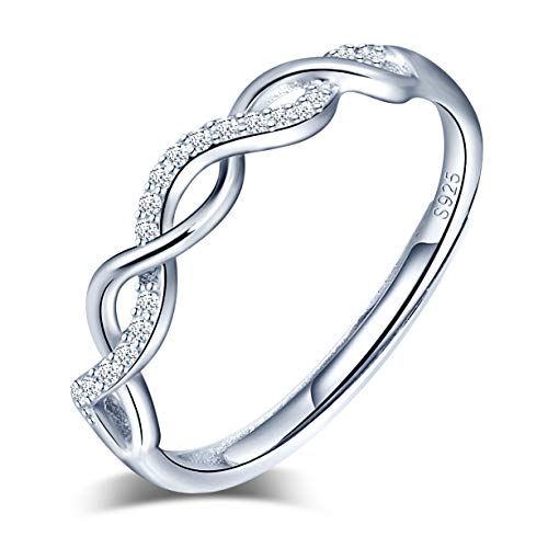 INFINIONLY Damen Mädchen 925 Sterling Silber offener Ring, Unendlich Symbol Welle eingelegten Zirkon Ring, Verlobung Ehering, Einstellbare größe von INFINIONLY