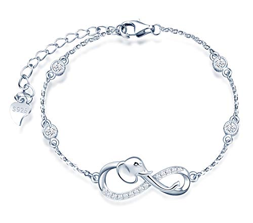 INFINIONLY Damen Mädchen 925 Sterling silber Armbänder, Halskette Ohrringe und Armband Schmuck Set, elefant und Unendlichkeitssymbol Armbänder, Silber, Intarsien Zirkon von INFINIONLY