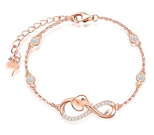 INFINIONLY Damen Mädchen 925 Sterling silber Armbänder, Halskette Ohrringe und Armband Schmuck Set, elefant und Unendlichkeitssymbol Armbänder, roségold, Intarsien Zirkon von INFINIONLY