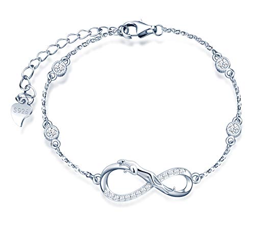 INFINIONLY Damen Mädchen 925 Sterling silber Armbänder, Halskette Ohrringe und Armband Schmuck-Sets, Gepard und Unendlichkeitssymbol Armbänder, Silber, Intarsien Zirkon, Tierschmuck-Set von INFINIONLY