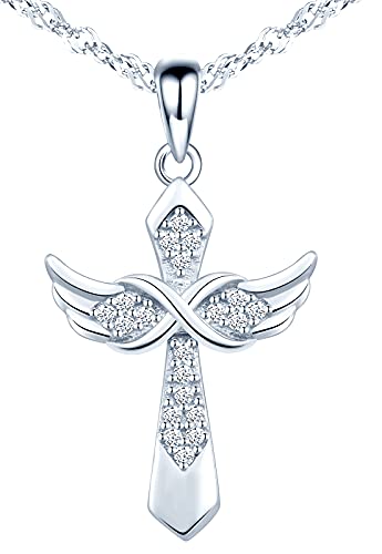 INFINIONLY Damen Mädchen Anhänger Ohrring, 925 silber schmuck-sets, elegante kreuz-flügel anhänger ohrring, kreuz anhänger ohrring, damen schmuck-set, Intarsien Zirkon, silber von INFINIONLY