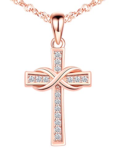 INFINIONLY Damen Mädchen Anhänger Ohrring, 925 silber schmuck-sets, elegante kreuz-infinity symbol anhänger ohrring, kreuz anhänger ohrring, damen schmuck-set, Intarsien Zirkon, rosegold von INFINIONLY