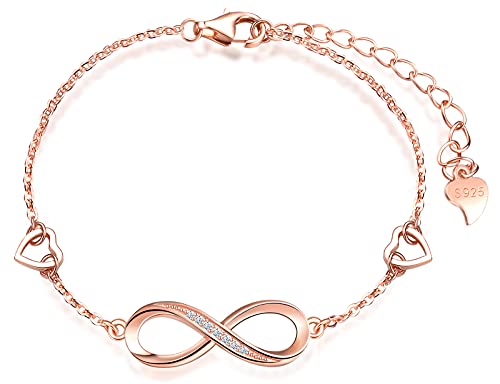 INFINIONLY Damen Mädchen Anhänger Ohrring und Armbänder, 925 silber schmuck-sets, elegante unendlichkeitssymbol-herz anhänger ohrring armbänder, damen schmuck-set, Intarsien Zirkon, rosegold von INFINIONLY