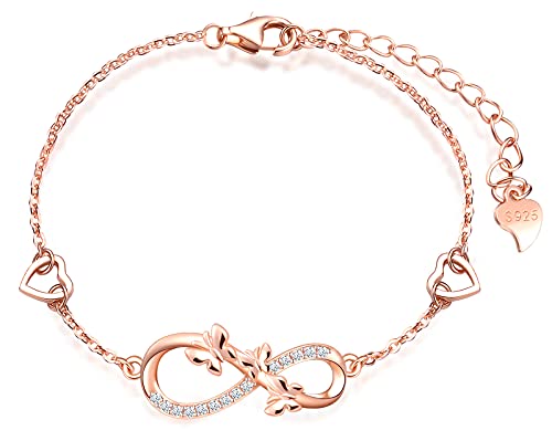 INFINIONLY Damen Mädchen Anhänger Ohrring und Armbänder, 925 silber schmuck-sets, fliegende schmetterlings-unendlichkeitssymbol anhänger ohrring armbänder, Intarsien Zirkon, rosegold von INFINIONLY