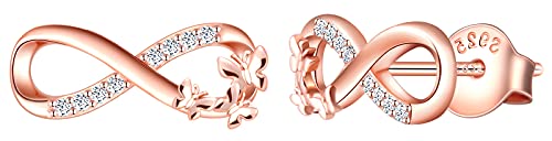 INFINIONLY Damen Mädchen Anhänger Ohrring und Armbänder, 925 silber schmuck-sets, süßer schmetterlings-unendlichkeitssymbol anhänger ohrring armbänder, damen schmuck-set, Intarsien Zirkon, rosegold von INFINIONLY