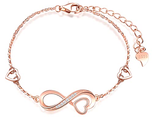 INFINIONLY Damen Mädchen Anhänger Ohrring und Armbänder, 925 silber schmuck-sets, unendlichkeitssymbol-herz anhänger ohrring armbänder, infinity symbol schmuck-set, Intarsien Zirkon, rosegold von INFINIONLY