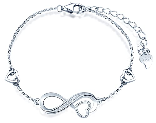 INFINIONLY Damen Mädchen Anhänger Ohrring und Armbänder, 925 silber schmuck-sets, unendlichkeitssymbol-herz anhänger ohrring armbänder, infinity symbol schmuck-set, Intarsien Zirkon, silber von INFINIONLY