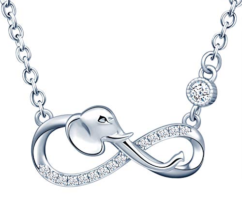 INFINIONLY Damen Mädchen Halskette Anhänger, 925 Sterling silber Schmuck-Sets, elefant und Unendlichkeitssymbol Halskette, Silber, Intarsien Zirkon, Elefantenschmuckset von INFINIONLY