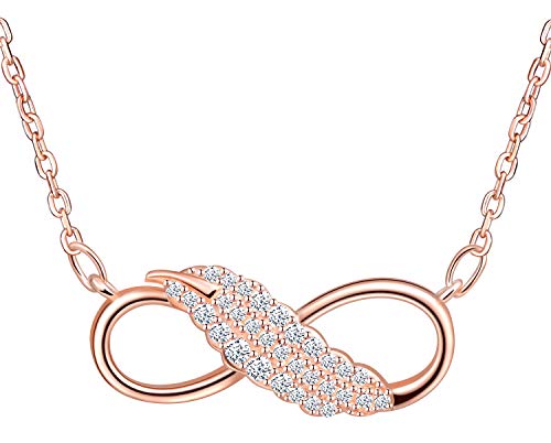 INFINIONLY Damen Mädchen Halskette Ketten Anhänger, Unendlichkeits-Symbol 925 Sterling Silber Halskette, eingelegte Zirkon, feder Halskette von INFINIONLY