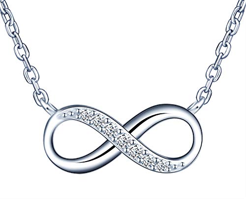 INFINIONLY Damen Mädchen Halskette Ketten Anhänger, Unendlichkeits symbol 925 Sterling Silber Schlüsselbein Halskette, Intarsien Zirkon, einstellbare kette von INFINIONLY