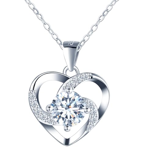 INFINIONLY Damen Mädchen Herz Diamant Halskette Anhänger 1 Karat Moissanit 925 Silber Ketten Elegante D Farbe VVS1 Perfekt Geschliffene 6,5mm Diamant mit GRA Zertifikat Hochzeitsschmuck von INFINIONLY