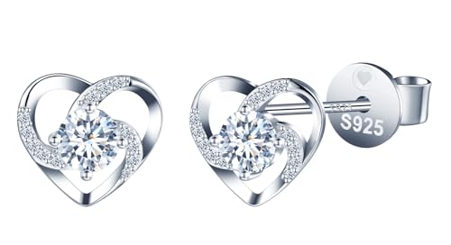 INFINIONLY Damen Mädchen Herz Diamant Ohrringe 1 Karat Moissanit 925 Silber Ohrstecker D Farbe VVS1 Perfekt Geschliffene 5mm Diamant Ohrschmuck mit GRA Zertifikat Hochzeitsschmuck für Frauen von INFINIONLY