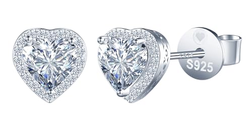 INFINIONLY Damen Mädchen Herz Diamant Ohrringe 2 Karat Moissanit 925 Silber Ohrstecker D Farbe VVS1 Perfekt Geschliffene 9mm Solitär Herz Diamant Ohrschmuck mit GRA Zertifikat Hochzeitsschmuck von INFINIONLY