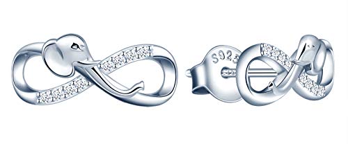 INFINIONLY Damen Mädchen Ohrring, 925 Sterling silber Schmuck-Sets, elefant und Unendlichkeitssymbol Ohrringe, Silber, Intarsien Zirkon, Elefantenschmuckset von INFINIONLY