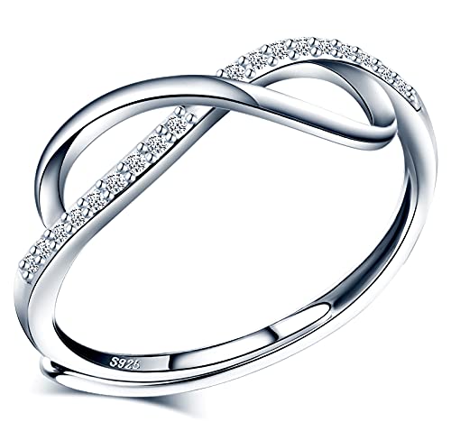 INFINIONLY Damen Mädchen Ringe, 925 Sterling Silber Ringe, Unendliches Symbol Ring, Eingelegter Zirkon, Ringe öffnen, Einstellbare Größe, Ehering, Geeigneter Fingerumfang: 49-57mm von INFINIONLY