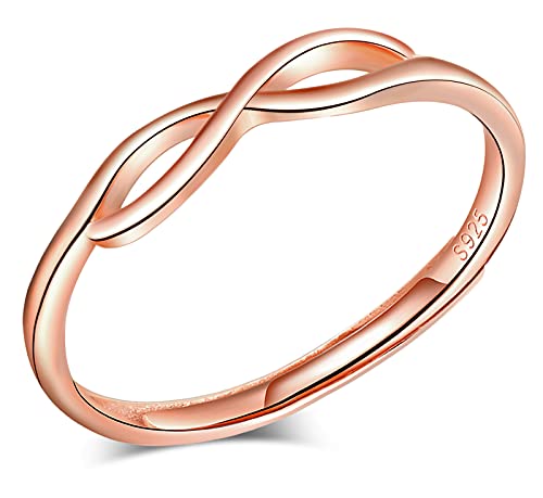 INFINIONLY Damen Mädchen Ringe, 925 Sterling Silber Ringe, Unendliches Symbol Ring, Ringe öffnen, Einstellbare Größe, Ehering, Verlobungsring, rose gold, Geeigneter Fingerumfang: 49-57mm von INFINIONLY