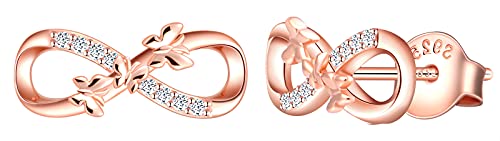 INFINIONLY Damen Mädchen Schmetterling Ohrring 925 Silber Ohrstecker mit Zirkonia Unendlichkeits Symbol Ohrring, Rosegold von INFINIONLY