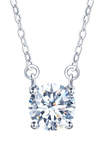 INFINIONLY Damen Mädchen Solitär Diamant Halskette mit Vier Klauen 2 Karat Moissanit 925 Silber Ketten Anhänger D Farbe VVS1 Perfekt Geschliffene 8mm Diamant GRA Zertifikat Hochzeitsschmuck von INFINIONLY