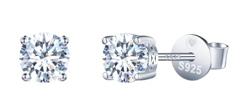 INFINIONLY Damen Mädchen Solitär Diamant Ohrringe mit Vier Klauen 1 Karat Moissanit 925 Silber Ohrstecker D Farbe VVS1 Perfekt Geschliffene 5mm Diamant Ohrschmuck mit GRA Zertifikat von INFINIONLY