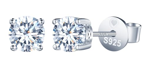 INFINIONLY Damen Mädchen Solitär Diamant Ohrringe mit Vier Klauen 2 Karat Moissanit 925 Silber Ohrstecker D Farbe VVS1 Perfekt Geschliffene 6,5mm Diamant Ohrschmuck mit GRA Zertifikat von INFINIONLY