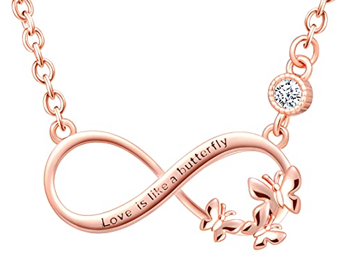 INFINIONLY Damen Mädchen Süßer Schmetterlings Ketten Anhänger 925 Silber Halsketten Unendlichkeits Symbol Anhänger, Rosegold INFINIONLY Damen Mädchen Süßer Schmetterlings Ketten Anhänger 925 Silber Halsketten Unendlichkeits Symbol Anhänger, Rosegold von INFINIONLY