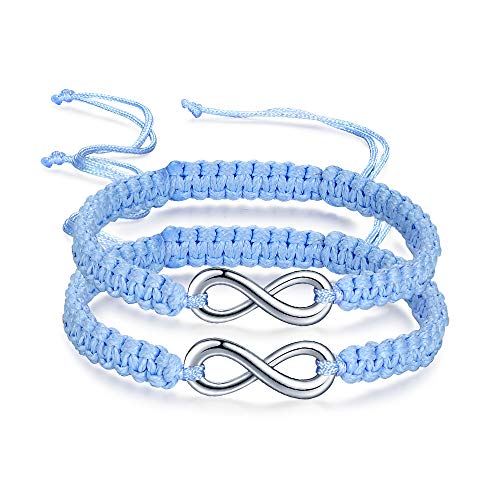 INFINIONLY Damen Mädchen geflochtenes Armband, Edelstahl Unendlichkeit Symbol Armkettchen, Hellblau, Handgefertigt Armschmuck Verstellbar 17-28CM (Insgesamt Zwei) von INFINIONLY
