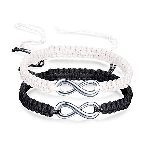 INFINIONLY Damen Mädchen geflochtenes Armband, Edelstahl Unendlichkeit Symbol Armkettchen, Schwarz und weiß, Handgefertigt Armschmuck Verstellbar 17-28CM (Insgesamt Zwei) von INFINIONLY