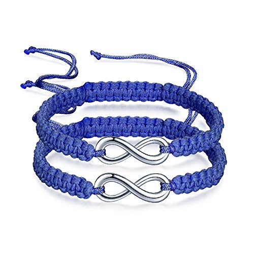 INFINIONLY Damen Mädchen geflochtenes Armband, Edelstahl Unendlichkeit Symbol Armkettchen, blau, Handgefertigt Armschmuck Verstellbar 17-28CM (Insgesamt Zwei) von INFINIONLY