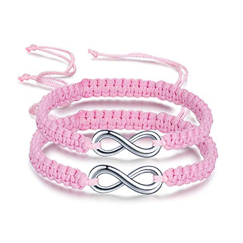 INFINIONLY Damen Mädchen geflochtenes Armband, Edelstahl Unendlichkeit Symbol Armkettchen, rosa, Handgefertigt Armschmuck Verstellbar 17-28CM (Insgesamt Zwei) von INFINIONLY