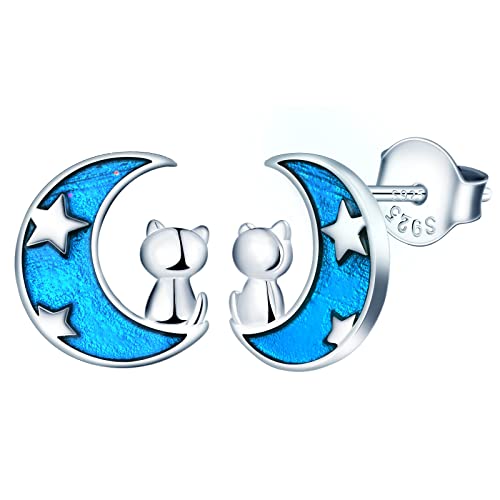 INFINIONLY Damen Mond Ohrringe, 925 Sterling Silber Ohrringe für Damen Mädchen, Schöner Mond - Katzen Ohrstecker, Hypoallergen Ohrschmuck von INFINIONLY