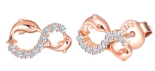 INFINIONLY Damen Ohrring, 925 Sterling silber Schmuck-Sets, Nettes Delfin-Unendlichkeitssymbol Ohrringe, roségold, Intarsien Zirkon, Geburtstag Weihnachten Muttertag Geschenk von INFINIONLY