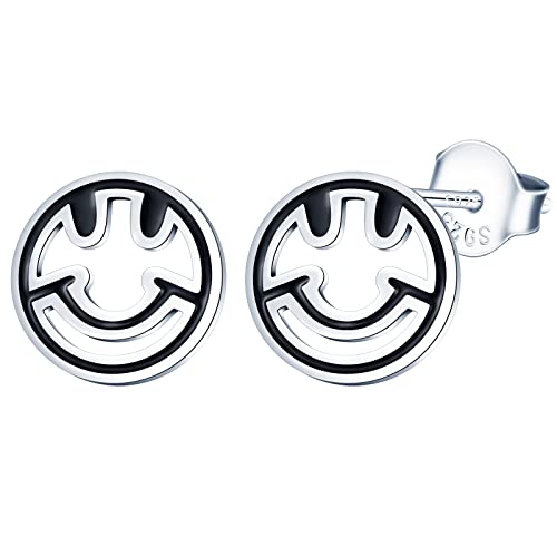 INFINIONLY Damen Smiley Ohrringe, 925 Sterling Silber Ohrringe für Mädchen, Niedliche Smiley Ohrstecker, Hypoallergen Ohrschmuck von INFINIONLY