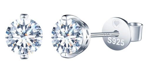INFINIONLY Damen Solitär Diamant Ohrringe 2 Karat Moissanit 925 Silber Ohrstecker für Mädchen D Farbe VVS1 Perfekt Geschliffene 6,5mm Diamant Ohrschmuck mit GRA Zertifikat Hochzeitsschmuck von INFINIONLY