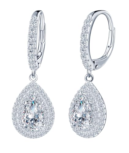 INFINIONLY Damen Tropfen Diamant Creolen Ohrringe 2 Karat Moissanit 925 Silber Ohrhänger D Farbe VVS1 Perfekt Geschliffene Pavé Diamant French Clasp Ohrschmuck mit GRA Zertifikat Hochzeitsschmuck von INFINIONLY